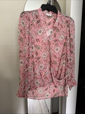Pink Floral Wrap Blouse. Dotted Swiss. Shade of pink. Like new.